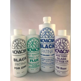 Novacan Black Patina for Lead 16 oz & Zinc 8 oz & Flux 8 oz + Cutter Oil 8 oz