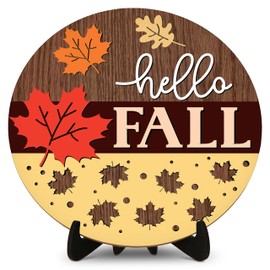 Hello Fall Wooden Sign with Stand, Welcome Autumn Home Decor, Thanksgiving Party Table Centerpieces Supplies Decorations -AUT-MUBANA03