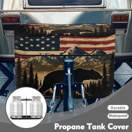 Generic RV Propane Tank Cover Waterproof Propane Tank Cover for Camper RV Trailer Camper Propane Tank Protector with Bidirectional Zipper-American Flag and Bear, Medium Size