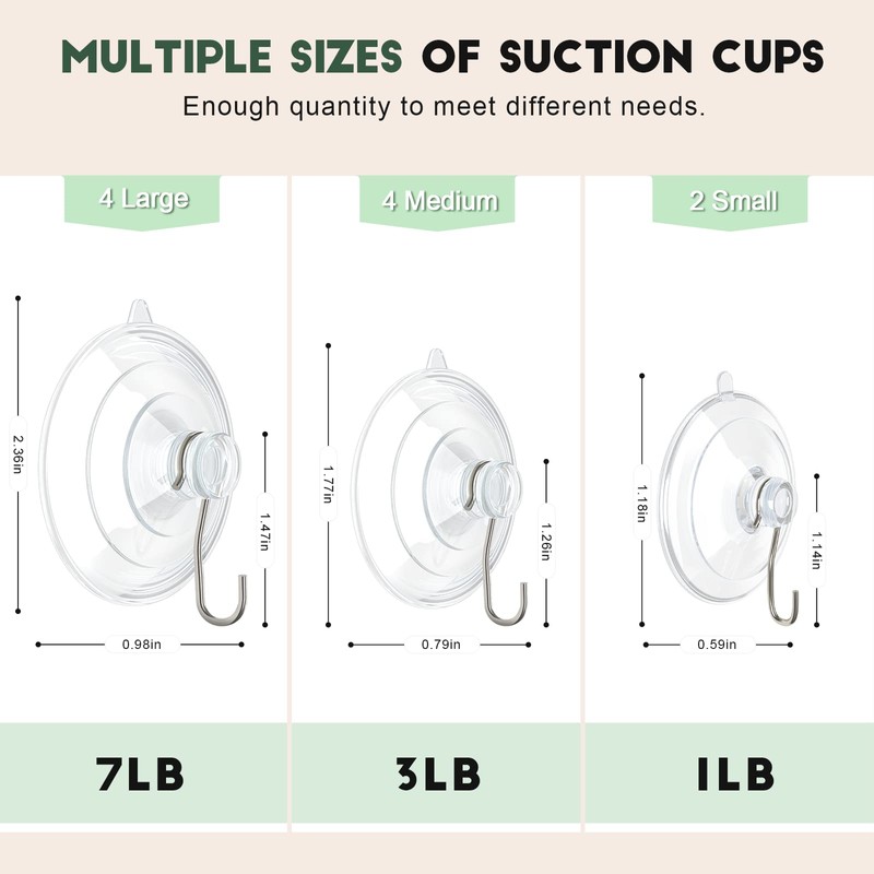 RELBRO Suction Cup Hooks, 10 Pcs Clear Suction Cups with