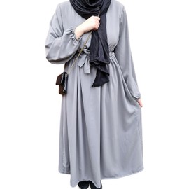 Yaqeen Premium Maxi Dress Nidha Fabric Long Dress Boho Islamic Prayer Dress Hijab Abaya (Nidha, Grey), gray