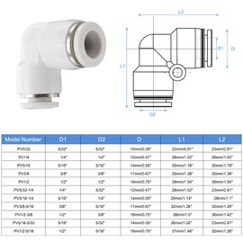 sourcing map Elbow Push to Connect Tube Fitting 5/16" 1/4" Tube OD 90 Degree Quick Connector Push to Connect Adapter Air Line Hose Fittings for Industry Air System PV5/16-1/4, White