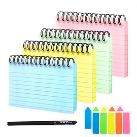 Flash Cards, 200 PCS A6 Coloured Spiral Bound Revision Card, Lined Flashcards with Protective Cover Index Tabs Pen, Stationery Set for College School Office Back to School Supplies
