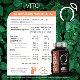 VITO - Omega 3 Aceite de Salmón Noruego - 600 mg EPA DHA - 90 Cápsulas