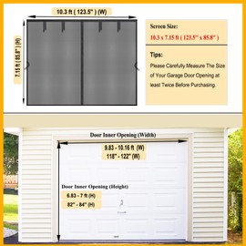 SANJINFON Magnetic Garage Door Net Screen Kit 10x7 FT - Heavy-Duty Fiberglass Mesh with Magnetic Closure for 1 Car Garage 10x7ft, Blocks Bugs & Enhances Privacy - Perfect for Porch Gym Barn Patio Use