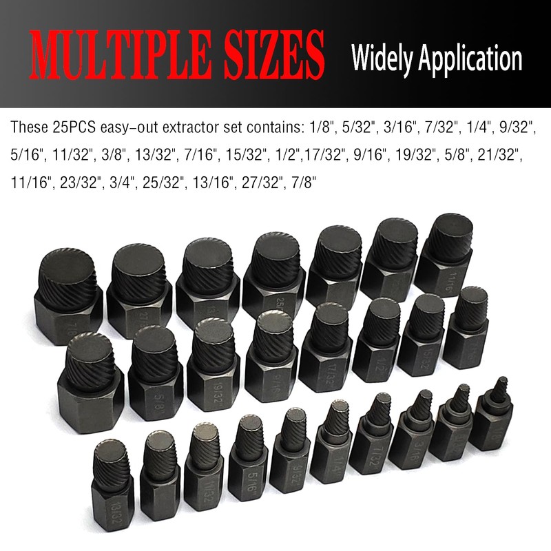 JEUCLEL 25PCS Multi-Spline Screw Extractor Set, 3/8" Inch Adaptor Easy