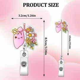 Cute Badge Reel, Flower Lungs Badge Clip, Retractable ID Card Holder, Spring Funny Badge Reels Retractable, Pink Retractable Badge Holder with Clip for RN Doctor Nursing Student Clinic Hospital