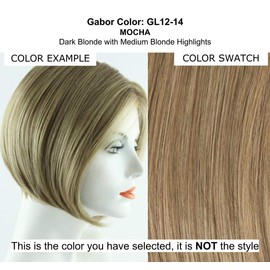 True Demure Wig Color GL12-14 MOCHA - Gabor Wigs 4" Short Soft Feathered Wavy Synthetic Nape-Hugging Bundle MaxWigs Hairloss Booklet