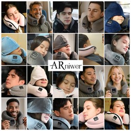 ARniwer Bluetooth Music Semicircular 360° Neck Pillow Plus Wireless Bluetooth Speaker Suitable Airplane,Train,Car,Office,Outdoor Camping for Sleeping, Resting The Best Travel Essentials. (Light Blue)