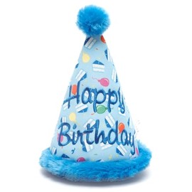 The Worthy Dog Birthday Hat Tough Dog Toy – Chomp-Resistant Durable Dog Toy with Multiple Squeakers, Reinforced Mesh Lining & Strong Stitching - Blue, One Size