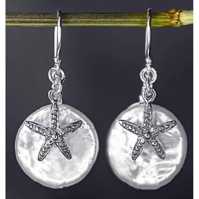 Starfish Earrings with Mother of Pearl - 925 Sterling Silver