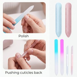 2Pcs Glass Cuticle Pusher with Leather Case & Nail Files