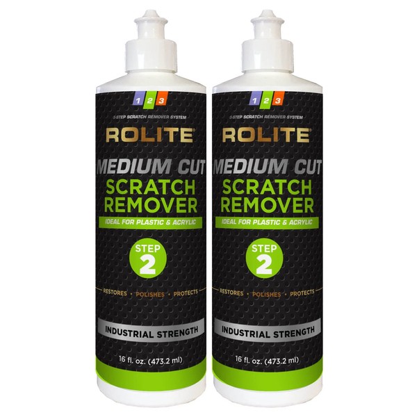 Rolite - RMCSR16z2PK Medium Cut Scratch Remover (16 fl. oz.) for Plastic & Acrylic Surfaces Including Marine Strataglass & Eisenglass, Headlights, Aquariums 2 Pack