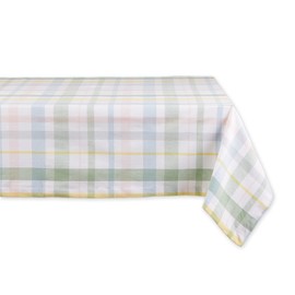 DII Sweet Spring Plaid Tabletop Collection Reusable Machine Washable Cotton, Pastel Easter Dining Table Décor, Square Tablecloth, 52x52