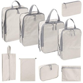 9PCS Compression Packing Cubes for Travel, Space-Saving Luggage Packing Organizers Various Sizes, Durable Travel Essentials Bags Set for Luggage Carry On Suitcase Backpacks Accessories (Beige)