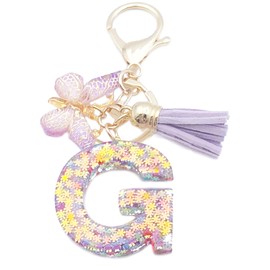 Unpafcxddyig Initials Letter Keychain Purple Tassel Butterfly Pendant for Women Girls Wallet Backpack Purses,Letter G