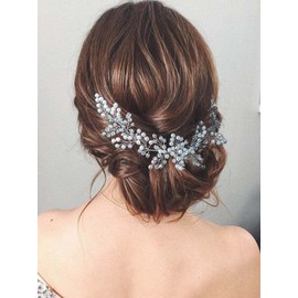 EASEDAILY Crystal Bride Wedding Hair Vine Silver Pearl Hair Pieces Rhinetone Headpieces Headband Bridal Hair Accessories for Women and Girls