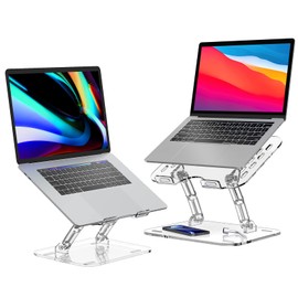 Lpoake 2 Pack Acrylic Laptop Stand for Desk, Adjustable Ergonomic Laptop Riser, Portable Foldable Computer Stand, Compatible with 10 to 15.6 Inches Notebook and MacBook, Clear