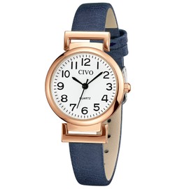 CIVO Womens Watch, Small Womens Wrist Watches Waterproof Analog Quartz Girls Watch Blue Leather Strap Fashion Simple Elegant Ladies Watches for Women Dress