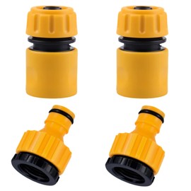 Garden Hose Connector Set with Hose End Quick Connectors and 2-in-1 Threaded Faucet Connector for Garden Watering, Car Wash, Washing Machine and More. (Yellow)
