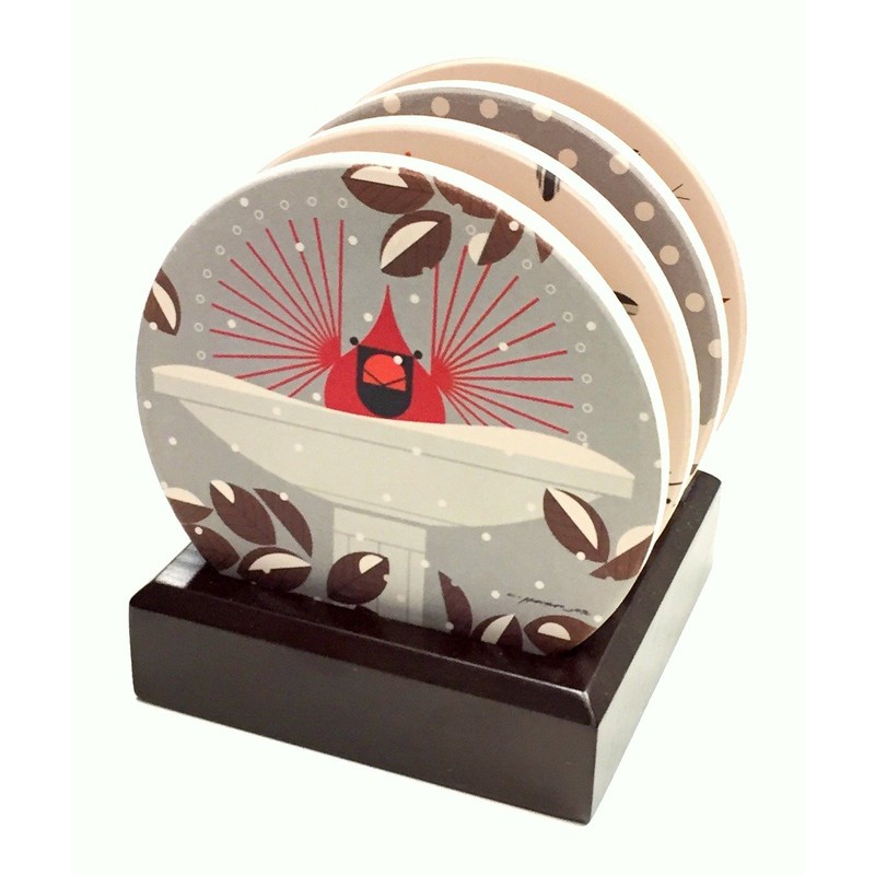Charley Harper Cardinals Absorbent Stone Coaster Set