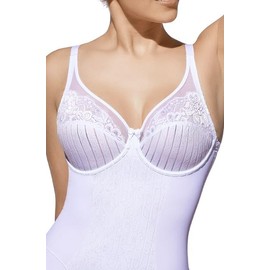 Selente My Secret Shapingbody (Made in EU) Figure-Shaping Underwired Bodysuit with Elegant Lace Decoration in Large Sizes (B-Cup to G-Cup), White unpadded stripes
