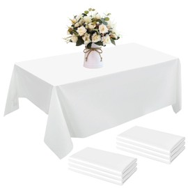 Disposable Tablecloth, White, Pack of 6 Plastic Tablecloths, 137 x 274 cm, Premium Rectangular Table Cover, Garden Tablecloth, Waterproof Birthday Tablecloths for Wedding, Party, Barbecue, Picnic