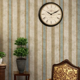 Peel and Stick Wallpaper, Vintage Distressed Vertical Striped Non-Woven Wallpaper, Beige Mint Green Gold Accents, Removable Self-Adhesive, 20.87" x 31.2ft for Farmhouse Living Room Bedroom Home Decor