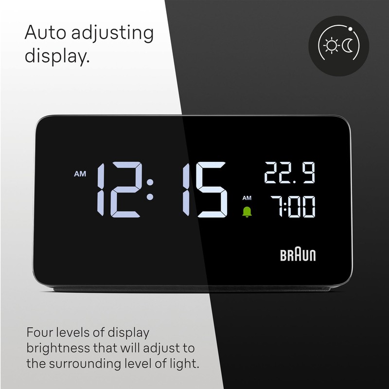 Braun Digital Alarm Clock with LCD Display, 2x USB-C ports