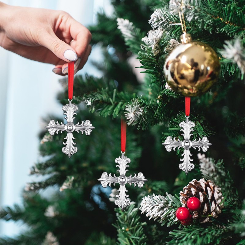 Hicarer 1 Set Metallic Cross Tree Ornaments with Christmas Gift