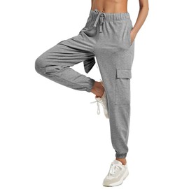 PULI Women's Cargo Joggers Sweatpants Lightweight Soft Stretch Jogger Work Pants Pockets Heather Grey X-Large