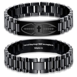 KLIFOWDY Football Gifts for Men Boys Youth Junior Coach Team Kids Player Football Bracelet Party Favors Accessories Religious Christian Bible Adjustable Stainless Steel Jewelry Gifts