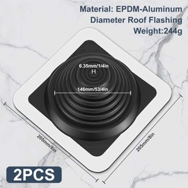 2 Pcs Metal roof Vent Boot Chimney Flashing roof Jack Pipe Vent for Pipe Diameters 1/4-5-3/4 Sleeve Square Base Stove Vent (8 Inch)
