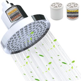 High Pressure Filtered Shower Head 6 Inch Round - Removes Chlorine Impurities Improves Skin & Hair Health - Chrome FinishMaterial: Acrylonitrile Butadiene Styrene, Color: chrome