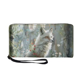 Chicprint Womens Large Capacity PU Leather Wristlet Clutch Wallets Card Holder Flower White Fox