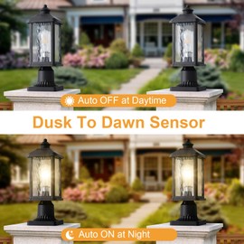 LPINMEIJU Dusk to Dawn Outdoor Post Light, Waterproof Aluminum Pole Light Fixture with Pier Mount Base, lamp Post Light Fixture for Garden Yard Patio Pathway(1 Pack, Black)
