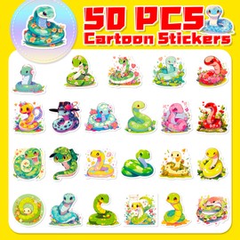 Cute Snake Stickers, Funny Cartoon Snake Stickers for Kids, 50PCS Waterproof Vinyl Stickers for Water Bottle Laptop, Cute Animals Decals Pack