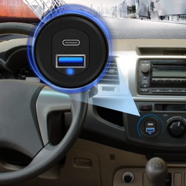 GOBGOD Type C 3.1 & USB 3.0 Car USB Port Mount Flush Cable Male to Female, Dashboard Panel Extension Cable for Car Boat Motorcycle with LED Indicator (1 feet)