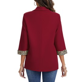 MINTLIMIT Women Leopard Print 3/4 Sleeve Blazers Open Front Shawl Collar with Flap Pockets Casual Business Office Jackets