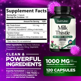 Milk Thistle 1000mg - Liver Detox Supplement with Silymarin Extract & Dandelion Root – Gentle Herbal Liver Cleanse for Men & Women - Liver Health Support - Non-GMO - 120 Veggie Capsules