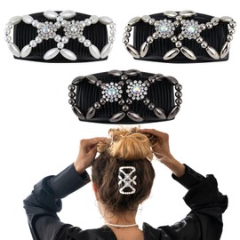 3Pcs Magic Beads Hair Comb, Hair Combs Slides For Women, Stretchy Hair Combs, Elastic Magic Hair Comb For Thick Fine Hair, Double Sided Clips For Girls Diy Hairstyling Hair Accessories