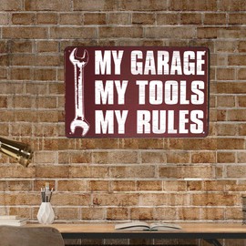 SUMIK My Garage My Tools My Rules, Metal Tin Sign, Vintage Poster Plaque Garage Home Wall Decor