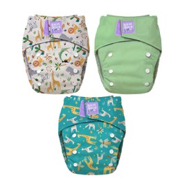Bambino Mio, confezione da 3 pannolini riutilizzabili rivoluzionari (VITA SELVATICA) – Pannolini di stoffa dalla nascita fino al vasino | Lavabili | Pannolini per neonati certificati OEKO-TEX