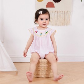 Motlapol Newborn Baby Girl Golf Outfit Golf Cart Embroidery Sleeveless Ruffle Smocked Bubble Romper Infant Summer Jumpsuit (Pink, 6-12 Months)