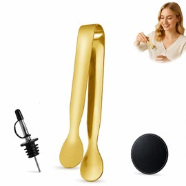 Wine Serving Set - Gold Tongs - Bottle Pourer - Black Coasters