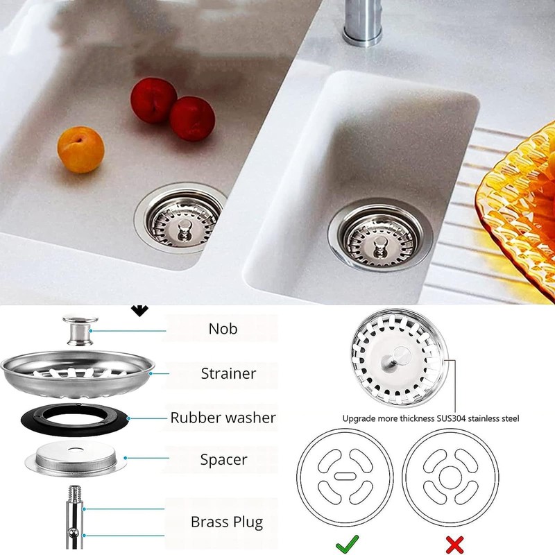2 Pack Kitchen Sink Strainer Plug,Diameter Drain Basket Filter,Stainless Steel
