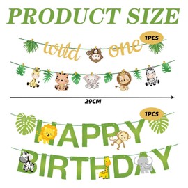 2 Sets Of Birthday Banners, Animal Birthday Pull Flags, Party Decoration Banners, Jungle Theme Birthday Decorations, Birthday Props