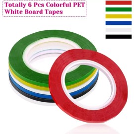 Cridoz 6 Rolls 1/8 Whiteboard Tape Thin White Board Tape Lines Pinstripe Dry Art