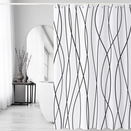 Caheansi Black and White Striped Shower Curtain, Modern Abstract Geometric Black White Striped Simple Minimalist Art Bathroom Curtain Waterproof Fabric Machine Washable with Hooks, 72" Wx72 L