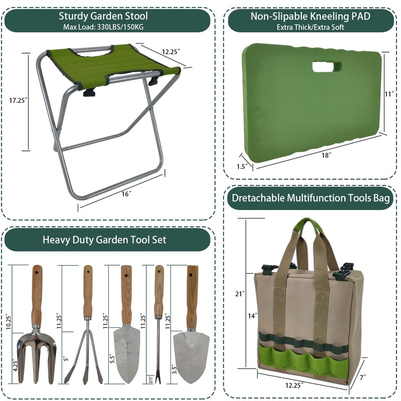 iPreference Garden Folding Gardener Stool with Gardening Tools Insulation Garden
